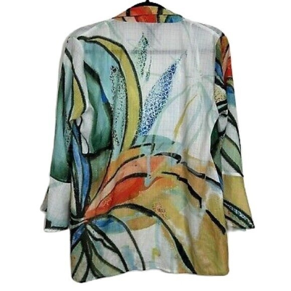 Ali Miles Artsy Graphic Tropical Floral Lightweight Tunic Button Down Top - Picture 4 of 11